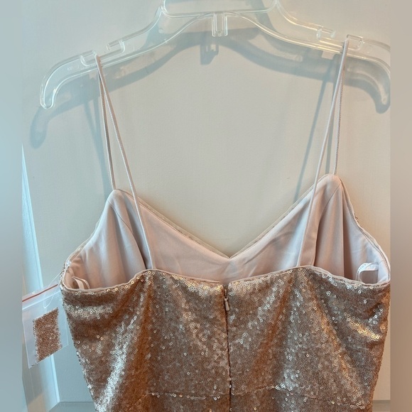 Dessy Collection Spaghetti Strap Flared Skirt Sequin Midi Dress Rose Gold NWOT - Picture 7 of 16